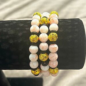 Pink Marble & Gold Lava Handmade Beaded Bracelet